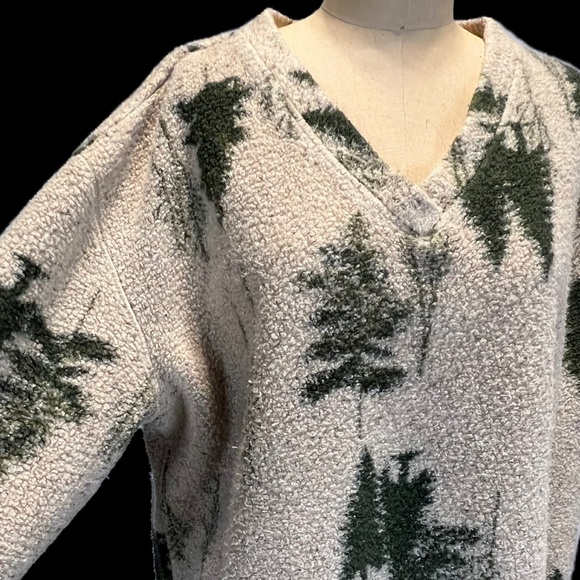 VINTAGE 80s north woods pine tree forest pullover v neck nubby fleece Woolrich - Picture 1 of 9